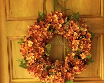 Fall Wreath , Autumn Wreath , Hydrangea Wreath Wreath For The Door - Harvest Wreath - Outdoor Wreath - Thanksgiving Wreath