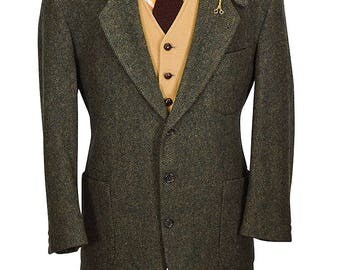 LL Bean 3M Thinsulated 42R Ultra Thick Preppy Herringbone Olive and Brown Tweed Sportcoat