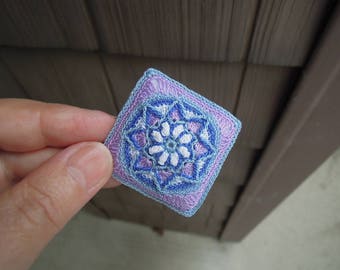 Dollhouse Miniature Square Pillow, Cushion - Overlay Crochet - Blues, Lavender with White