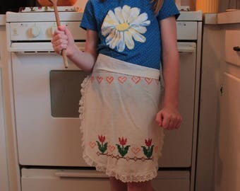 vintage hand embroidered child's apron