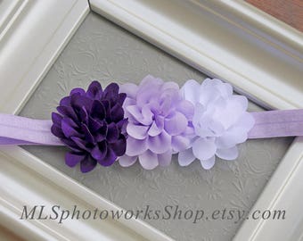 Purple, Lavender, and White Baby Girl Headband - Flower Hair Bow with Light Purple for Babies, Toddlers and Little Girls
