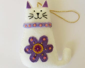 hanging felt cat ornament, cat hanging decoration, cat decor, cat lover gift, cat lovers, handmade cat, catlady, cat tree ornament, cat gift