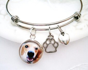 Pet Memory Bracelet Dog Memory Bangle Pet Photo Bracelet Dog Lover Gift for Cat Lover Paw Print Charm Pet Memory Jewelry Loss of Pet