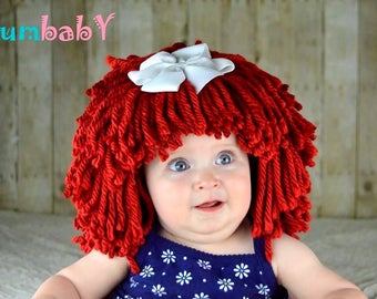 Raggedy Ann Wig Halloween Costume Hat Raggedy Ann Costume Red Yarn Wig Baby Hat Baby Costume Baby Wig