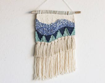 Waves of Blue Woven Wall Hanging Tapestry Weaving