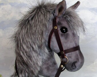 Hobby Horsing smaller dark dapple grey hobby horse (stick horse) top quality with removable leather bridle. For younger children.