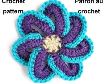 Tahiti flower. Crochet pattern by Akroche Tatuk (english and french).