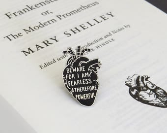 Frankenstein Enamel Pin - Anatomical Heart Enamel Pin Badge - Gothic Literature Collection - Book Lover - Halloween - Black and Silver Pin