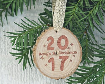Baby's First Christmas Ornament, Wood Slice Christmas Ornament, Personalized Newborn Gift