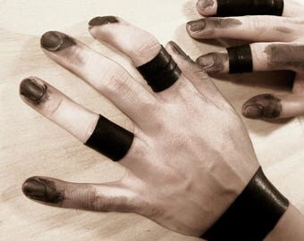 Rannka black shield non-matte regular vegan ring, stretch leather, unisex ring bands, vegan leather ring - Rannka