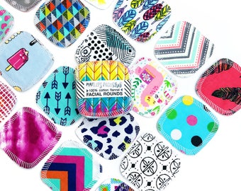 20 Reusable 3" FACIAL ROUNDS made from flannel scraps in mixed prints.