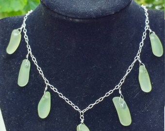CELERY GREEN seaglass necklace on sterling silver