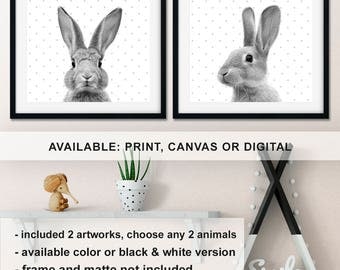 Peek a boo Bunny Nursery animal wall art, Rabbit Prints for Nursery, Bunny Kids wall decor, Bunny Baby room prints, Rabbit decor Print/Canv