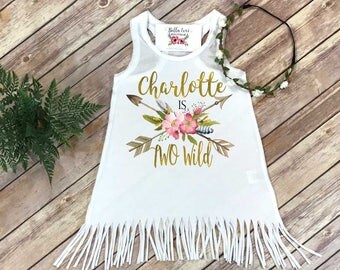 Second Birthday, Two Wild, Girl Birthday Dress, Personalized Birthday, 2nd Birthday, Fringe Birthday Dress, Boho Birthday, Girl Birthday Set
