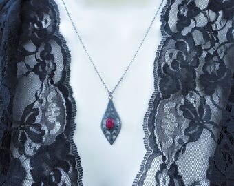 Ruby pendant,ruby necklace, ruby jewelry, natural ruby necklace, oxidized silver necklace, 925 silver necklace, red necklace, red pendant