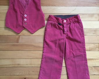 Vintage 1970s Toddler Girls Pink Corduroy Wrangler Vest Pants Set Outfit! Size 2