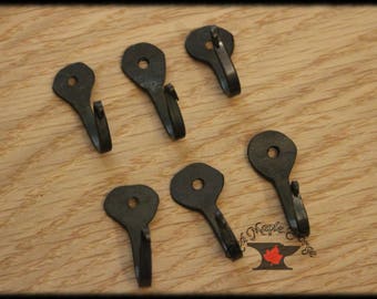 6 Small Rustic Metal Wall Hooks 1 1/4" (32mm) Nail hooks lot, Blacksmith made, Great for jewelry, keys, necklace, rings, organizer, utensils