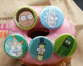 Rick and Morty, Pickle Rick, Mr. Poopybutthole, Squanchy, 5, Pin, button, set 1.25",