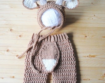 Baby Deer Costume, Newborn Deer Hat, Deer Bonnet, Antler Bonnet, Deer Hat, Knit Deer Outfit, Crochet Deer Hat, Newborn Photography Outfit