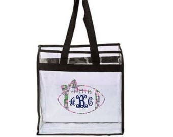 Clear Stadium Bag - Clear Football Stadium Bag With Madras Decal, Clear Stadium Tote Bag, Game Day Clear Bag, Customized Clear Bag