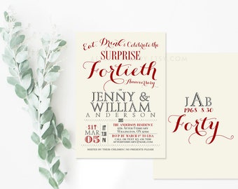 40th Anniversary Invitation - 40th Wedding Anniversary Invite - Custom Background Color - Printable No.532ANNIVERSARY