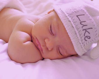 Newborn hat baby knotted hat newborn knit baby hat for newborn white baby hat baby hospital hat knotted baby hat with name baby name hat NB