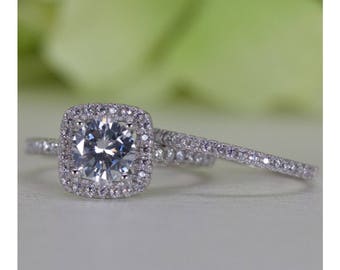 075 carat square halo round brilliant cut fine quality cubic zirconia engagement ring set in sterling - Square Wedding Ring 075 carat square halo round brilliant cut fine quality cubic zirconia engagement ring set in sterling - Square Wedding Ring
