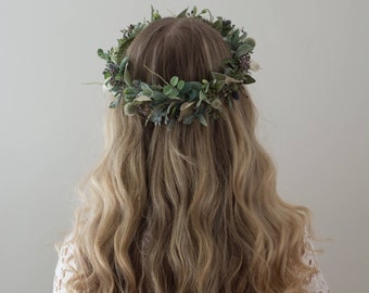 Greenery Crown- Eucalyptus Crown- Dried Flower Crown- Hair Vine- Sage Headband- Bridal Crown- Organic Wedding Headpiece- Green Halo