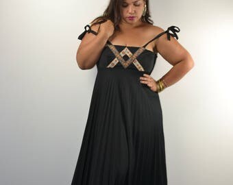 1970s Young Edwardian by Arpeja Maxi Dress Boho Dress Smocked Back Pleated Skirt