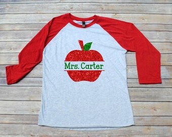 SALE!! Teacher Shirt, Monogrammed Apple Raglan Shirt, Back to School, Teacher Gift, Teacher Christmas Gift, Teacher Monogram