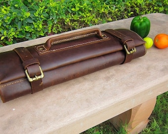 Genuine Leather Royal Brown Knife Roll, Knife Bag, Chef Knife Bag, Chefs Roll, Chef Bag, Knife Roll Bag, Personalized Knife Roll, Tool Roll