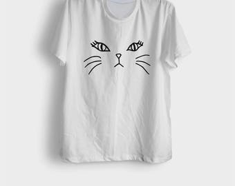 Cat shirt cute cat face tee shirts kitten clothes tumblr cat lover gift hipster womens ladies funny cat print shirt size XS S M L XL