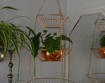Vintage Hanging Metal Baskets copper/tiered/boho/plant hanger/fruit basket/kitchen/home decor