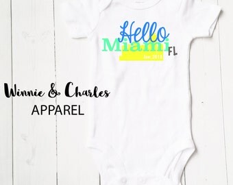 Hello World Onesie, Miami Bodysuit, Baby Girl Clothes, Baby Boy Gift, Take Home Onesie, Coming Home Bodysuit, Baby Shower Gift