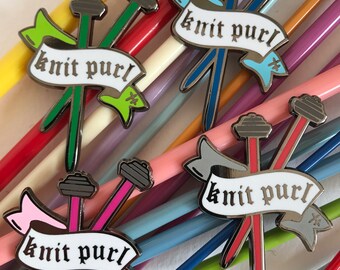 knit purl hard enamel pin, enamel pin set, knitting enamel pin, pingame, knitting lapel pin, enamel lapel pin, crafty enamel pin, pingame,