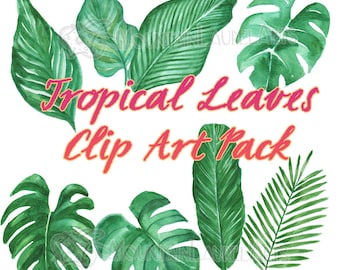 Tropical Leaves Clipart, Watercolor Clipart, Commercial Use Clipart ...