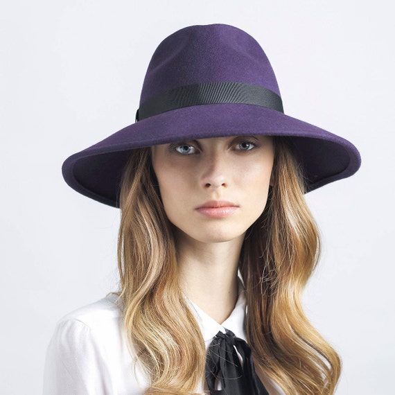 Classic wide brim felt fedora hat hats for women purple
