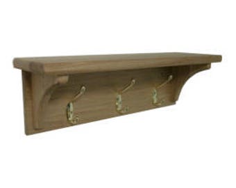 Solid oak hat & coat hook with shelf- 3 hook