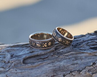 wedding band set unique wedding rings his and hers wedding bands baltic ancient sign - Pagan Wedding Rings wedding band set unique wedding rings his and hers wedding bands baltic ancient sign - Pagan Wedding Rings