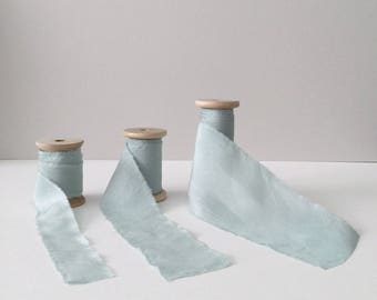 DUSTY BLUE Plant Dyed Silk Ribbon — 1", 1.5", 2", or 2.5" wide — bridal bouquet, invitations, fine art wedding styling