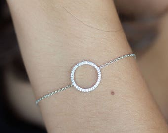 Set with cubic zirconia in Sterling Silver round bracelet