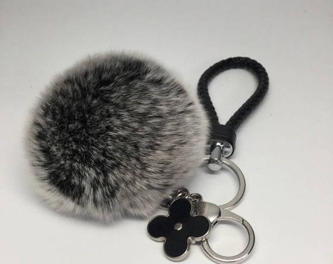 Car keychain fur pom pom puff ball bag rabbit key chain charm