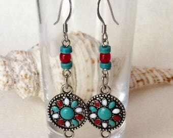 Southwest Earrings Turquoise Red Earrings Turquoise Dangle Earrings Southwest Statement Earrings Boho Dangle Earrings Turquoise Boho Earring
