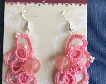 Handmade earrings-especially pretty tatted lace and beads