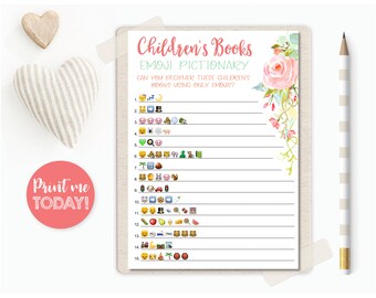 Emoji Pictionary Baby Shower Game | Children's Books | Girl Baby Shower | Baby Shower Bundle | Floral | INSTANT DOWNLOAD | Printable | #100
