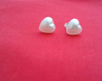 White Pearly Heart Stud Earrings, Heart Jewellery, White Accessory, Gifts For Her, Earring Gift, Birthday Present, Heart Fashion Items,