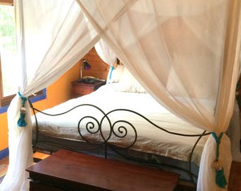 Beautiful 100% Cotton Bed canopy mosquito net fits up to queen size bed, free shipping