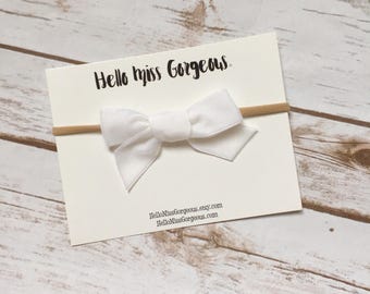 BLANC VINTAGE VELVET Hand-tied Bow (Headband or Clip)- velvet bow headband; velvet bow; newborn headband; baby headband; toddler bow