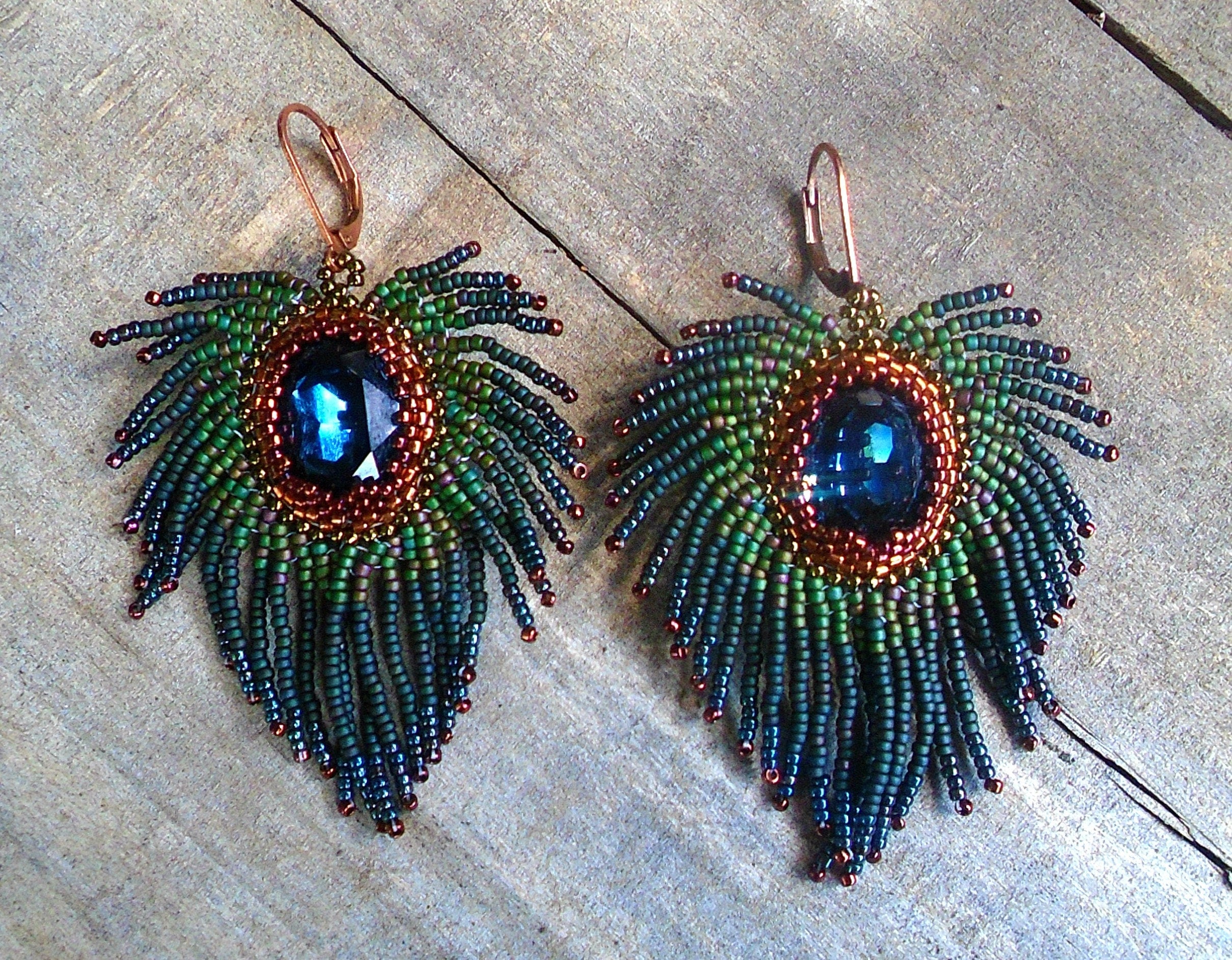 Earrings Peacock Feather Earrings Beaded Earrings Feather