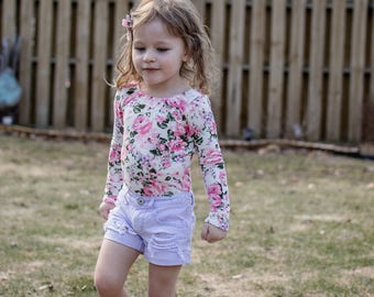 Pink rose leotard- floral leotard- spring outfit- girls leotard- baby girl leotard- toddler leotard-brushed poly leotard -Sylvie- purple